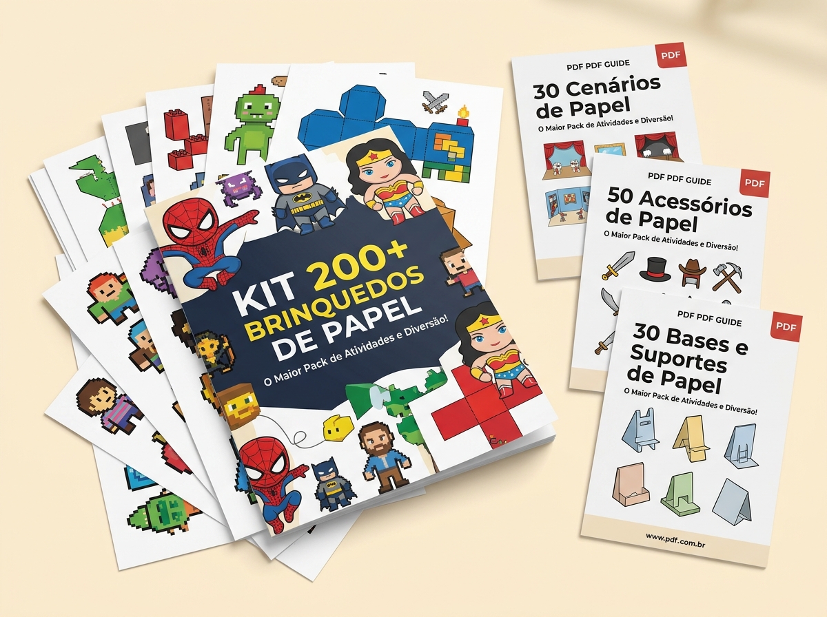 Pacote completo com Kit 200+ Brinquedos de Papel e os 3 bônus em PDF