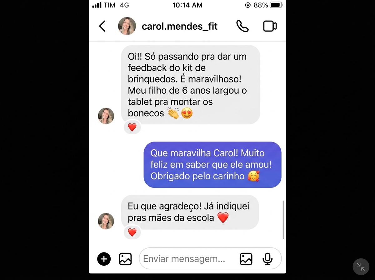 Direct no Instagram de Carol Mendes sobre os filhos montando os brinquedos
