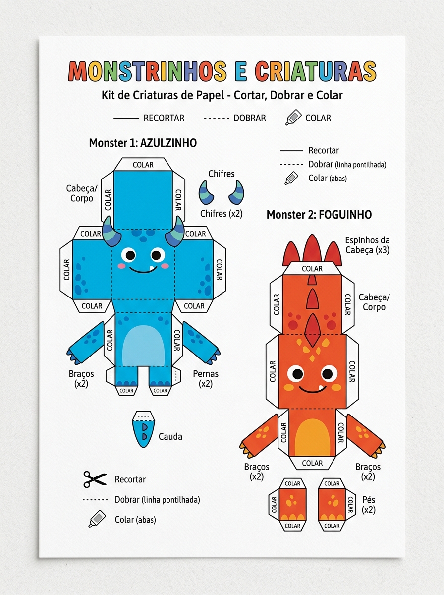 Monstrinhos e criaturas de aventura em papel