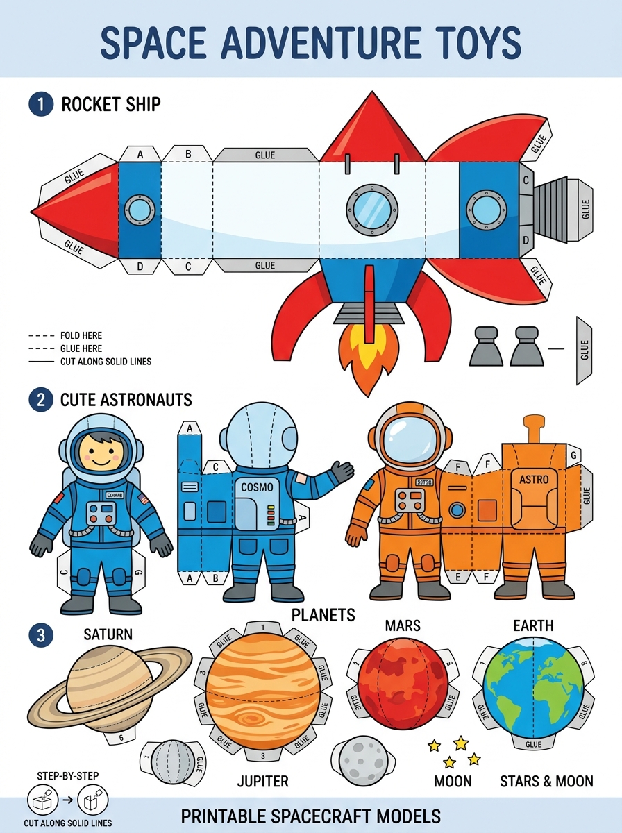 Astronautas e foguetes espaciais recortáveis